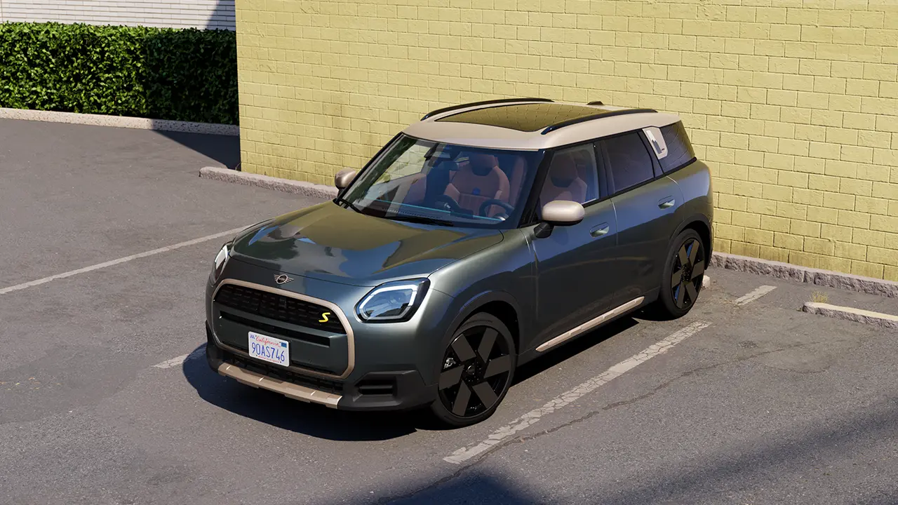 Video koji detaljno prikazuje unutrašnjost i spoljašnjost MINI Countryman-a. Kamera se nalazi preko kontrolne table, ističući elemente dizajna.