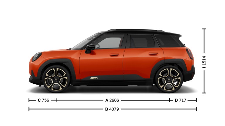 Potpuno električni MINI Aceman - dimenzije - uvodna slika sa bočnim prikazom